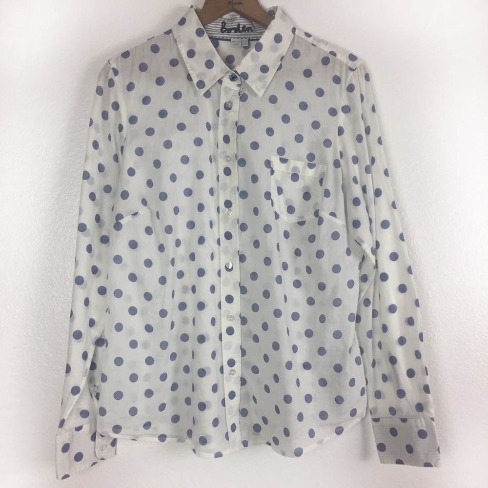 Boden Sheer Polka Dot Button Up Down Size 12